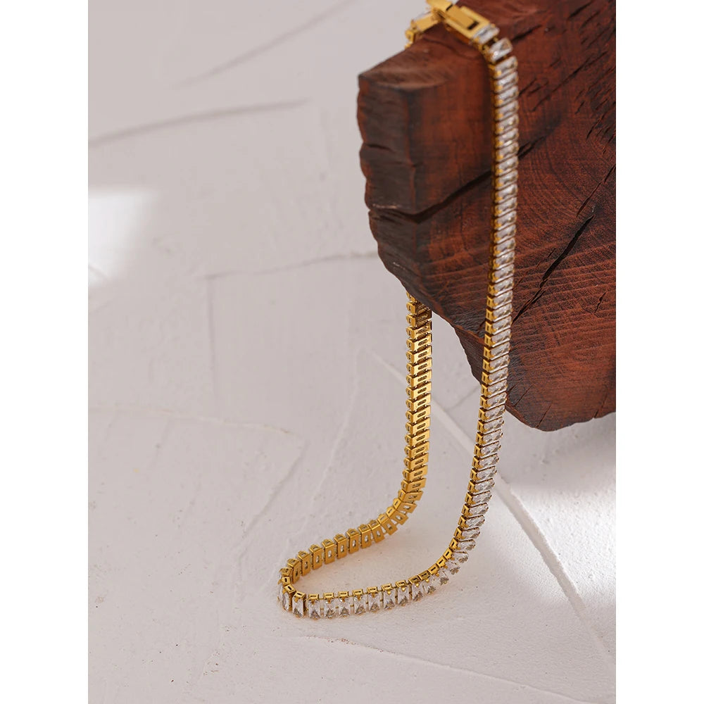 Yhpup 316L Stainless Steel Necklace Luxury Shiny Cubic Zirconia Fashion Jewelry for Women цепочка на шею женская Wedding Gift