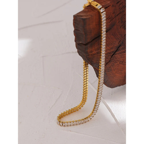 Yhpup 316L Stainless Steel Necklace Luxury Shiny Cubic Zirconia Fashion Jewelry for Women цепочка на шею женская Wedding Gift