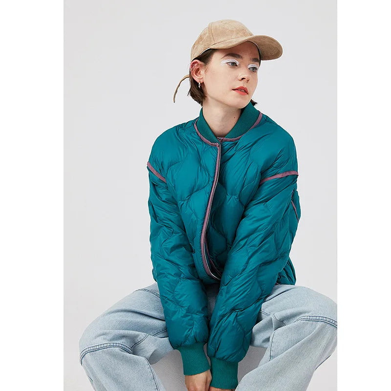 Jaqueta Puffer Feminina Curta com Gola Baseball Green