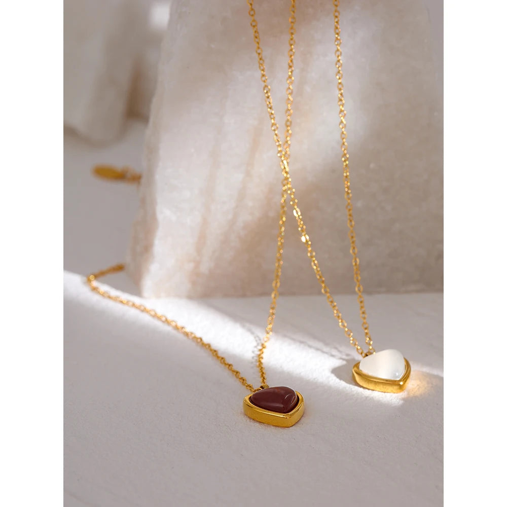 Yhpup Stainless Steel Heart Pendant Necklace Chain Jewelry Temperament Natural Stone Agate Collar Women Necklace брелок Gift