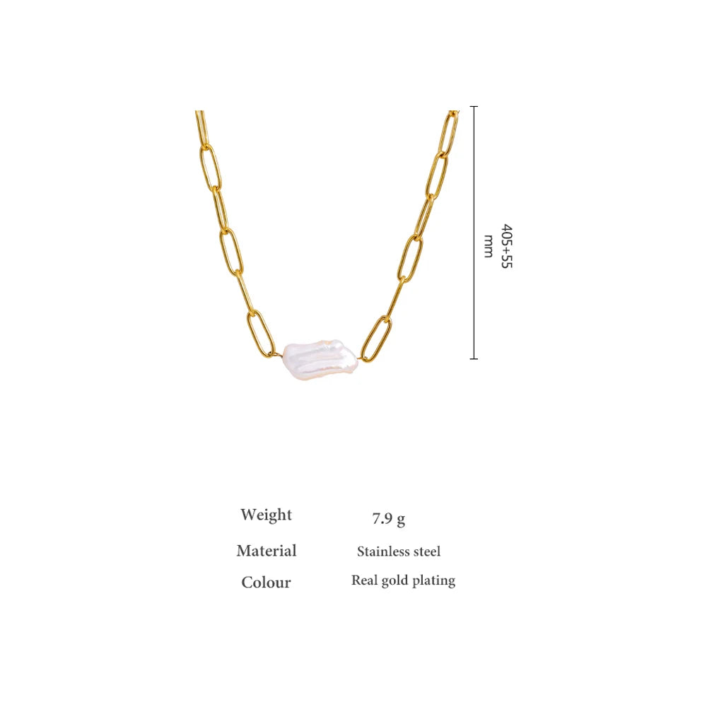 Yhpup Stainless Steel Natural Pearl Pendant Necklace Metal Chain High Quality Jewelry Gold Color Collar for Women Girls Gift