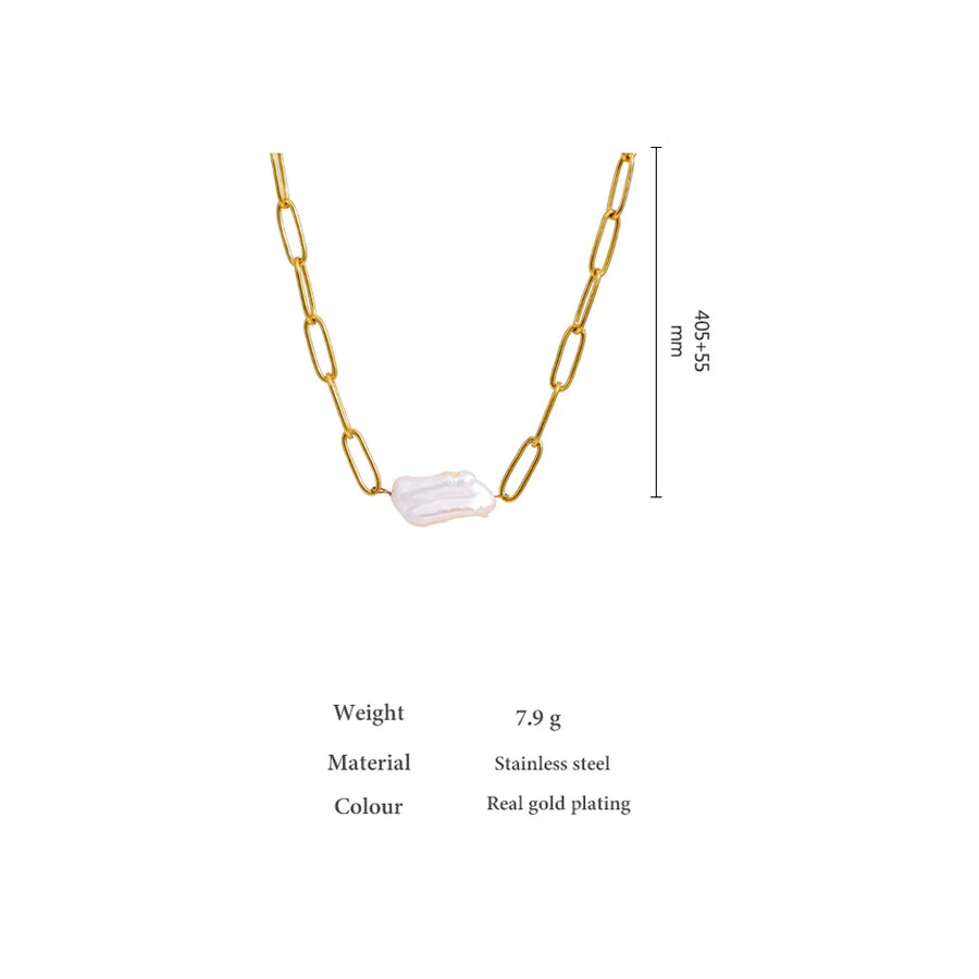 Yhpup Stainless Steel Natural Pearl Pendant Necklace Metal Chain High Quality Jewelry Gold Color Collar for Women Girls Gift