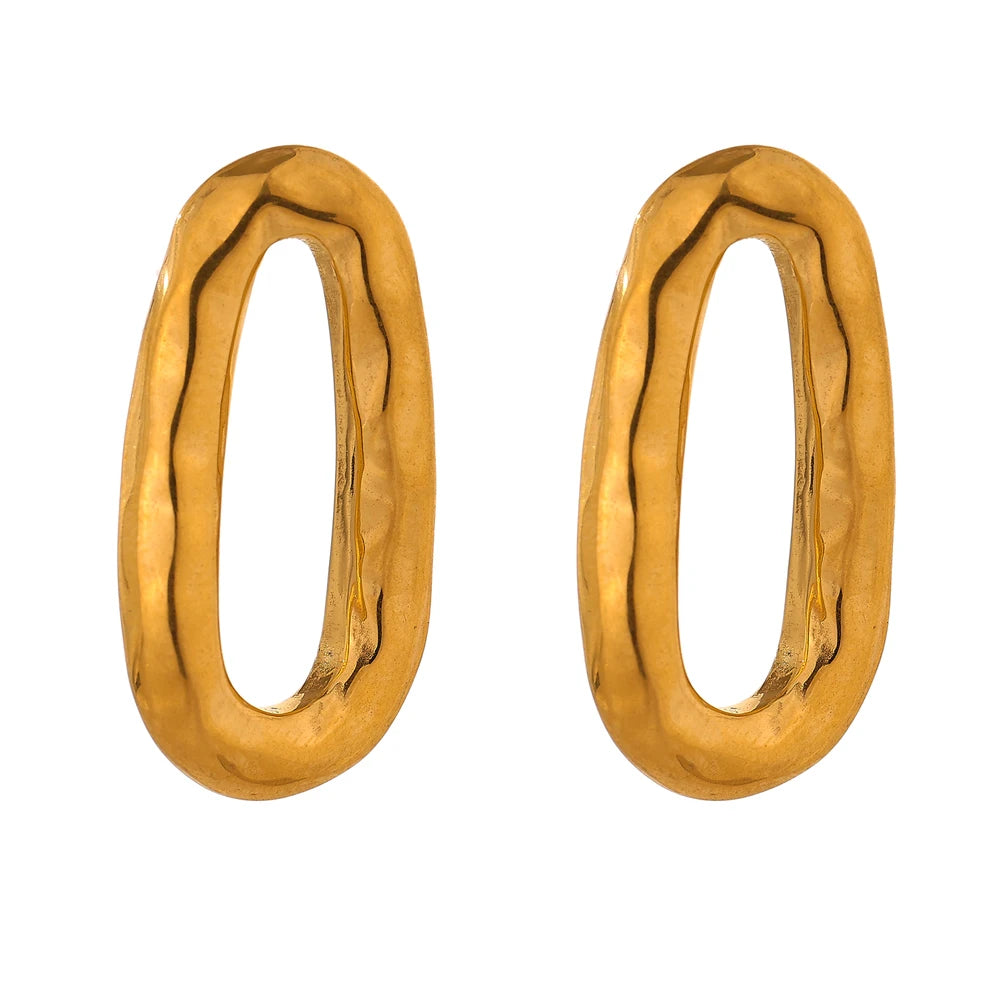 Brinco Oval em Aço Inoxidável Ouro e Prata Ouro