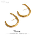 Yhpup Chic New Stainless Steel Big Golden Stud Earrings Metal Water Proof  Statement Minimalist Charming Trendy Brand Jewelry
