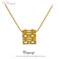 Yhpup Lucky Chinese Character Pendant Necklace Stainless Steel Accessories Statement Collar Trendy Jewelry Waterproof Gift New
