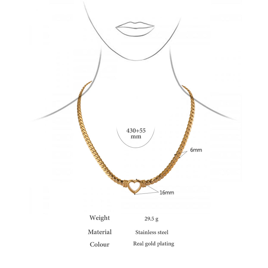 Yhpup Heart Chain Necklace Stainless Steel for Women Fashion Metal Texture Flat Collar Waterproof Necklace Girlfriend Gift