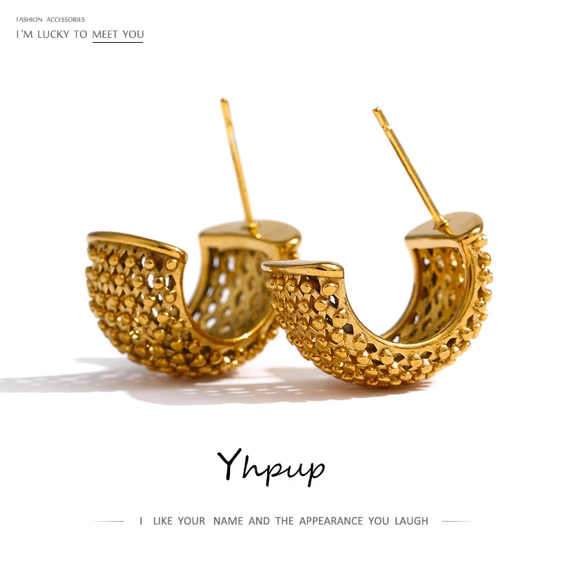 Yhpup Stainless Steel Unusual Earrings Statement Metal Golden Geometric Women Stud Charm Jewelry украшения бижутерия Gala Gift