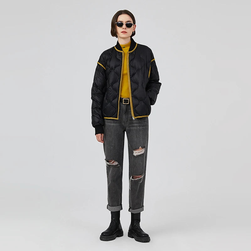 Jaqueta Puffer Feminina Curta com Gola Baseball