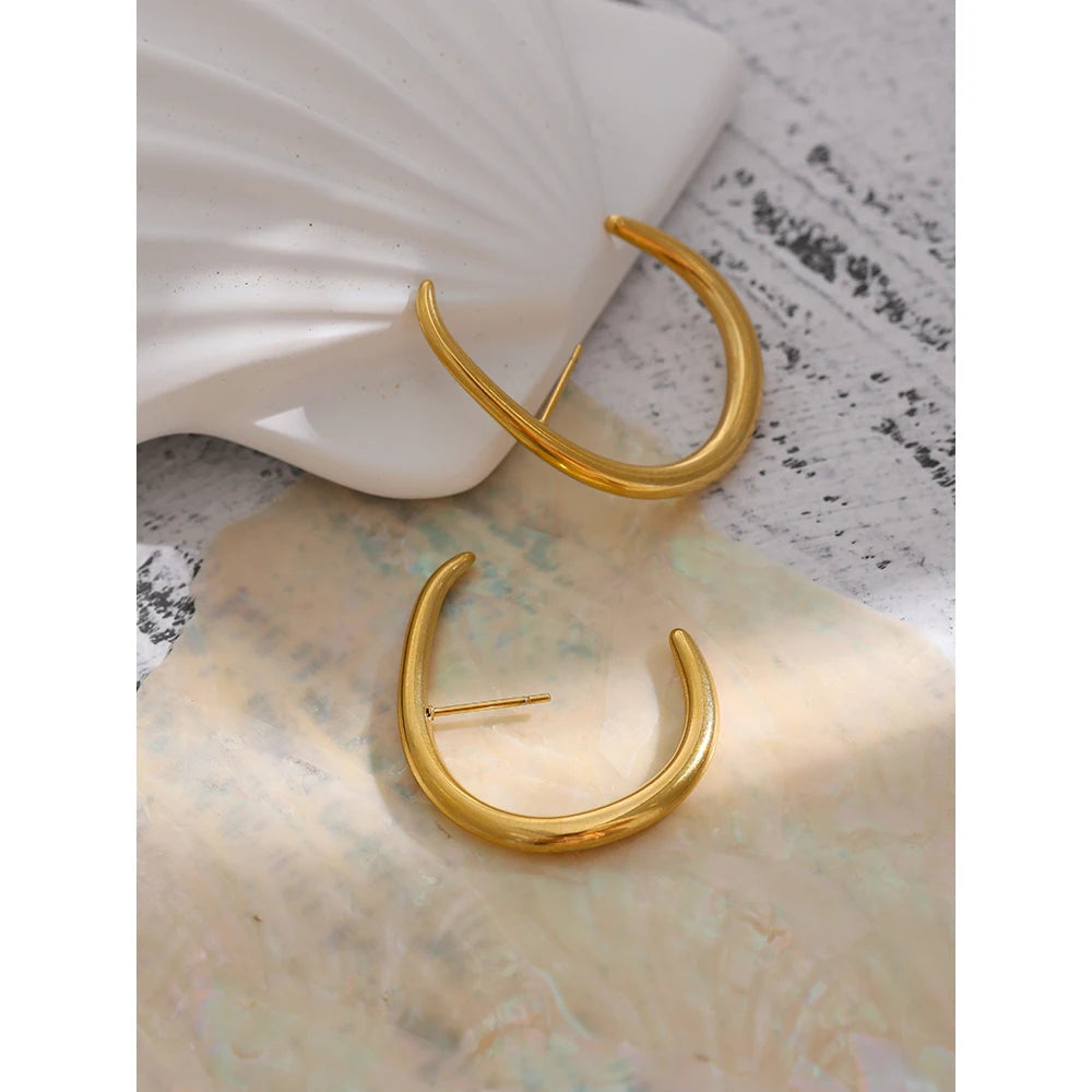 Yhpup Chic New Stainless Steel Big Golden Stud Earrings Metal Water Proof  Statement Minimalist Charming Trendy Brand Jewelry