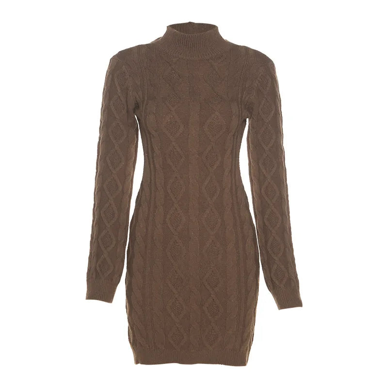 Vestido Curto Feminino de Tricô Torcido com Costas Abertas brown