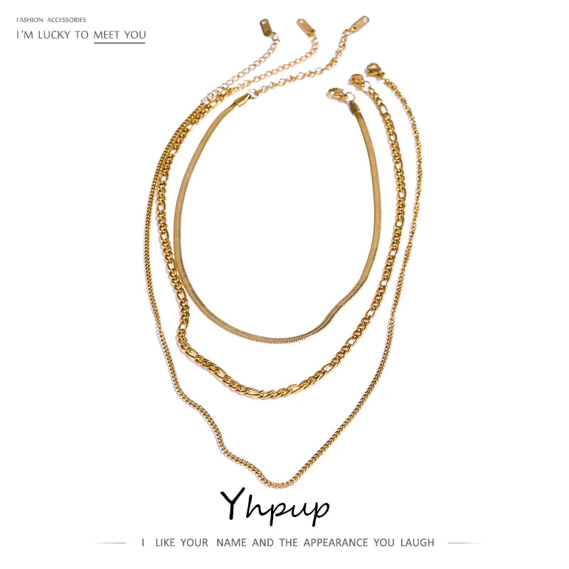 Colar Feminino de Camadas Gota em Aço Inoxidável 9