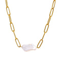 Colar Feminino Geométrico com Pérola em Aço Inoxidável YH1484A Necklace