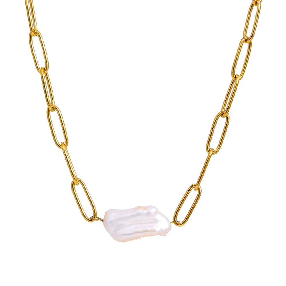 Colar Feminino Geométrico com Pérola em Aço Inoxidável YH1484A Necklace