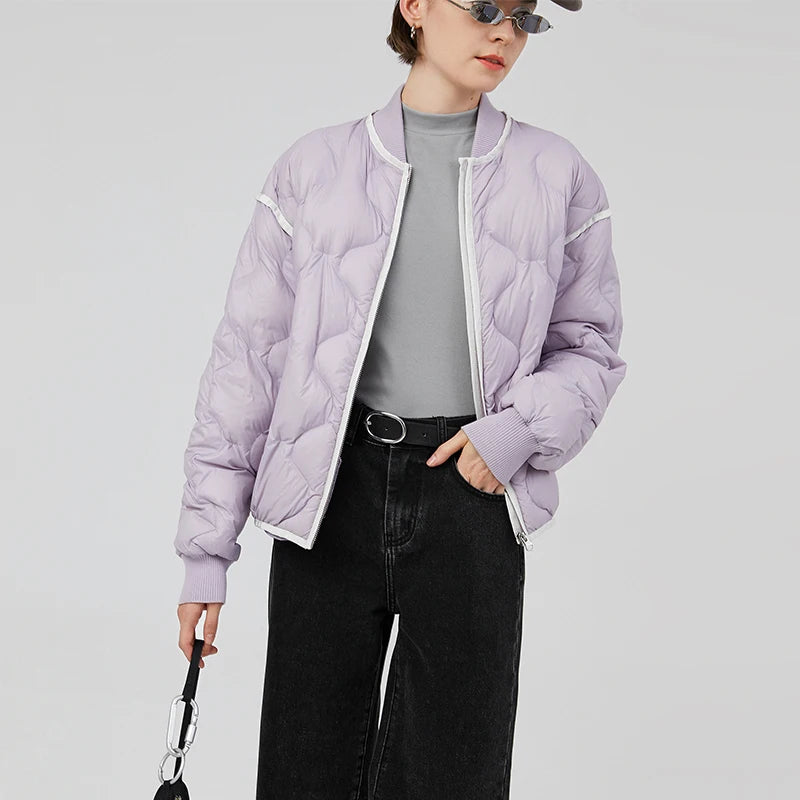 Jaqueta Puffer Feminina Curta com Gola Baseball