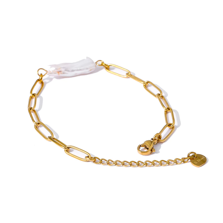 Yhpup Stainless Steel Natural Pearl Pendant Necklace Metal Chain High Quality Jewelry Gold Color Collar for Women Girls Gift YH1486A Bracelet