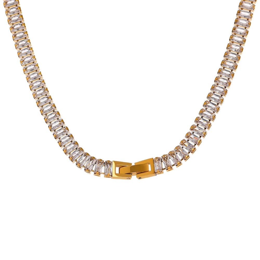 Yhpup 316L Stainless Steel Necklace Luxury Shiny Cubic Zirconia Fashion Jewelry for Women цепочка на шею женская Wedding Gift YH430A Necklace