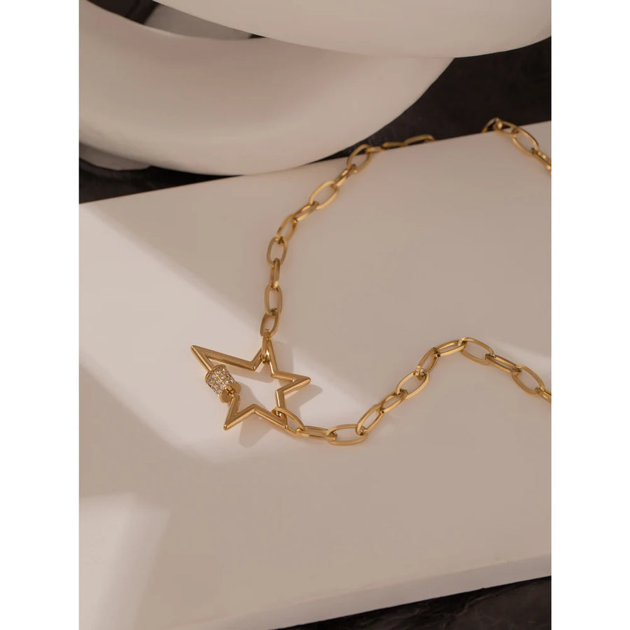 Colar Feminino Estrela com Zircônia em Aço Inoxidável