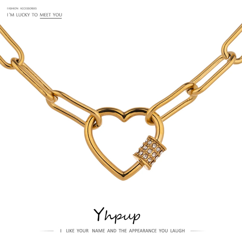 Colar Choker Feminino Coração com Zircônia em Aço Inoxidável