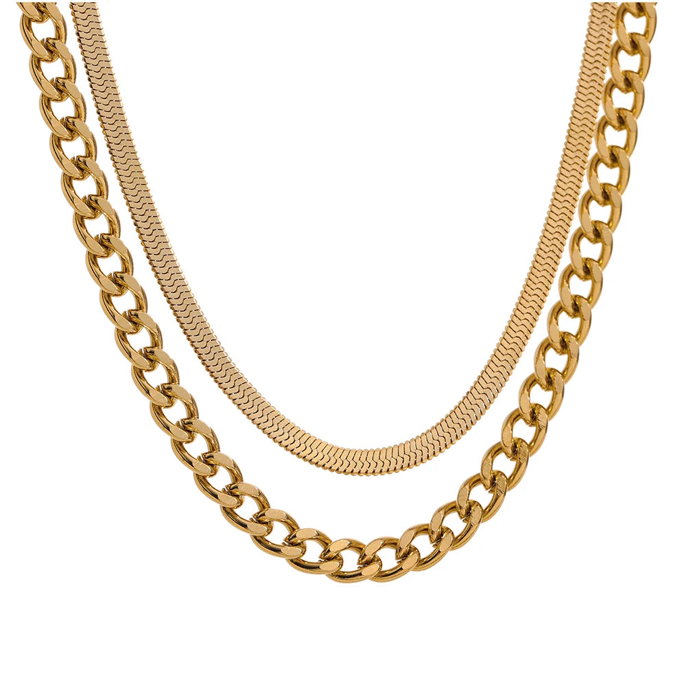 Colar Feminino de Camadas Geométrico em Aço Inoxidável YH2074A Gold