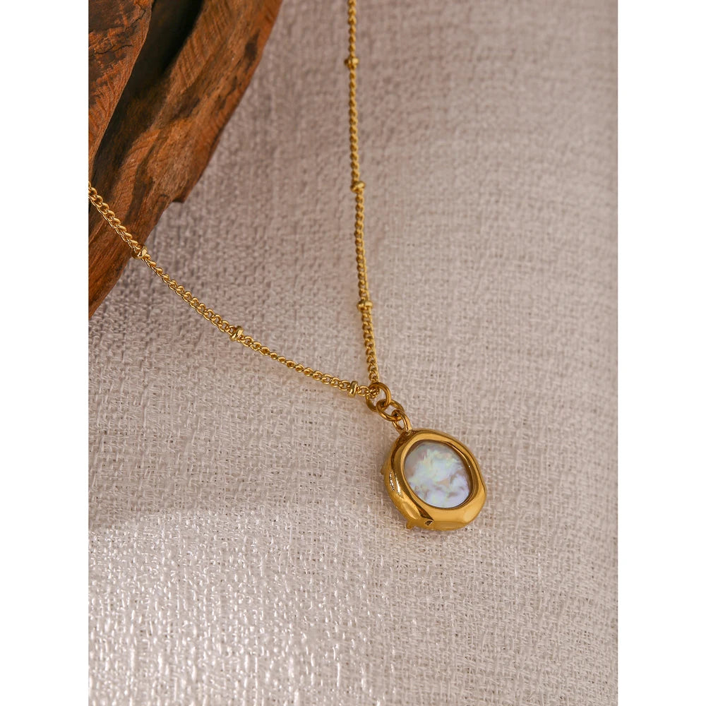 Colar Choker Feminino Geométrico com Pérola em Aço Inoxidável