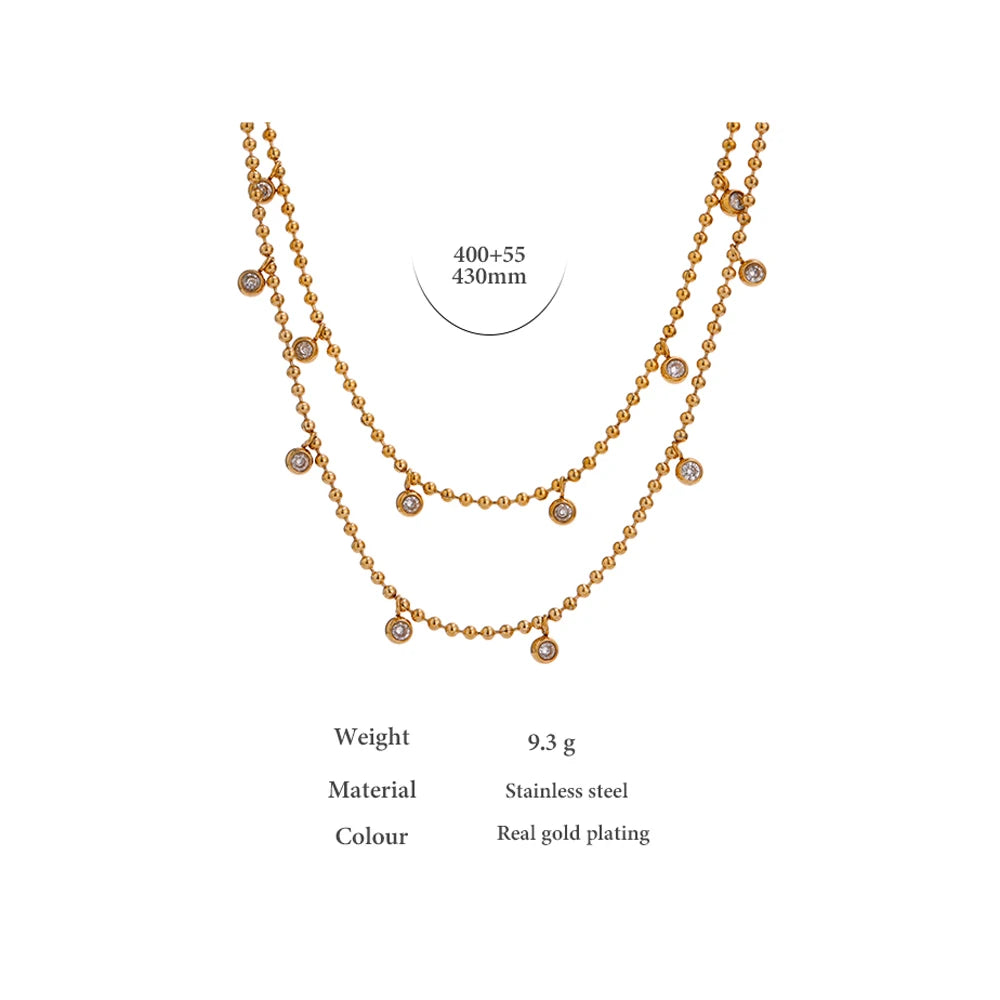 Colar Feminino de Camadas Gota com Zircônia em Aço Inoxidável