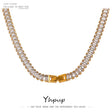 Yhpup 316L Stainless Steel Necklace Luxury Shiny Cubic Zirconia Fashion Jewelry for Women цепочка на шею женская Wedding Gift