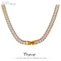 Yhpup 316L Stainless Steel Necklace Luxury Shiny Cubic Zirconia Fashion Jewelry for Women цепочка на шею женская Wedding Gift
