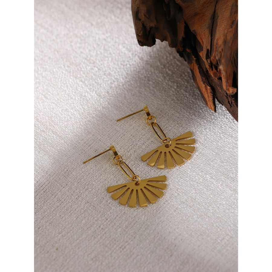 Yhpup Trendy Sector Long Drop Earrings Stainless Steel Metal Gold 18 K Plated Geometric Jewelry Bijoux Femme Waterproof Gift