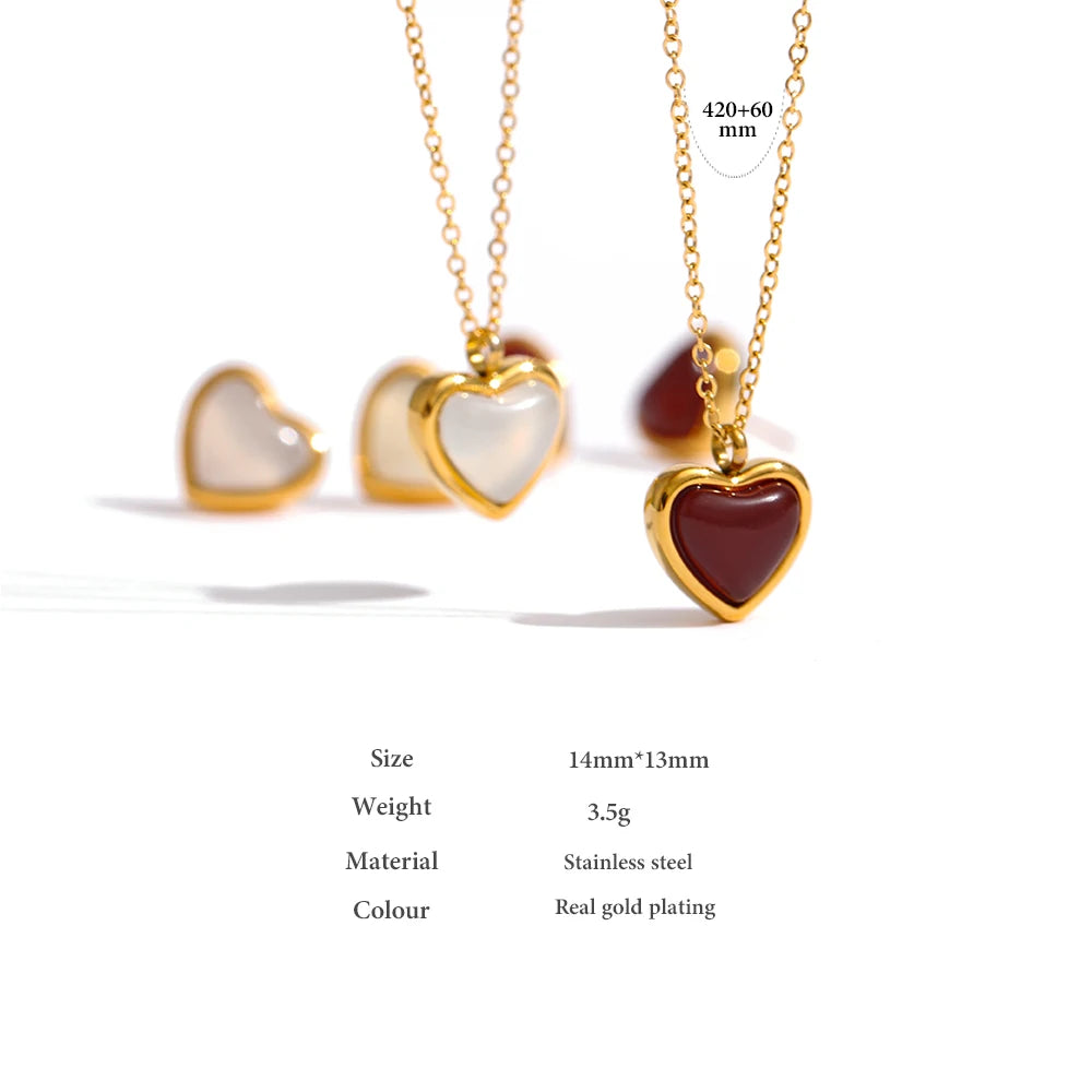 Yhpup Stainless Steel Heart Pendant Necklace Chain Jewelry Temperament Natural Stone Agate Collar Women Necklace брелок Gift