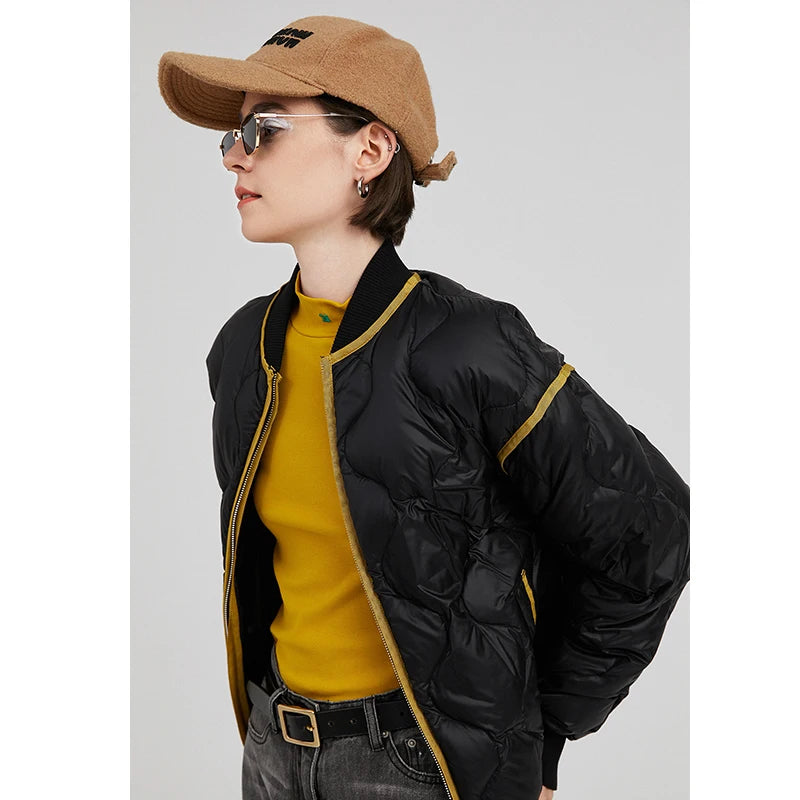 Jaqueta Puffer Feminina Curta com Gola Baseball