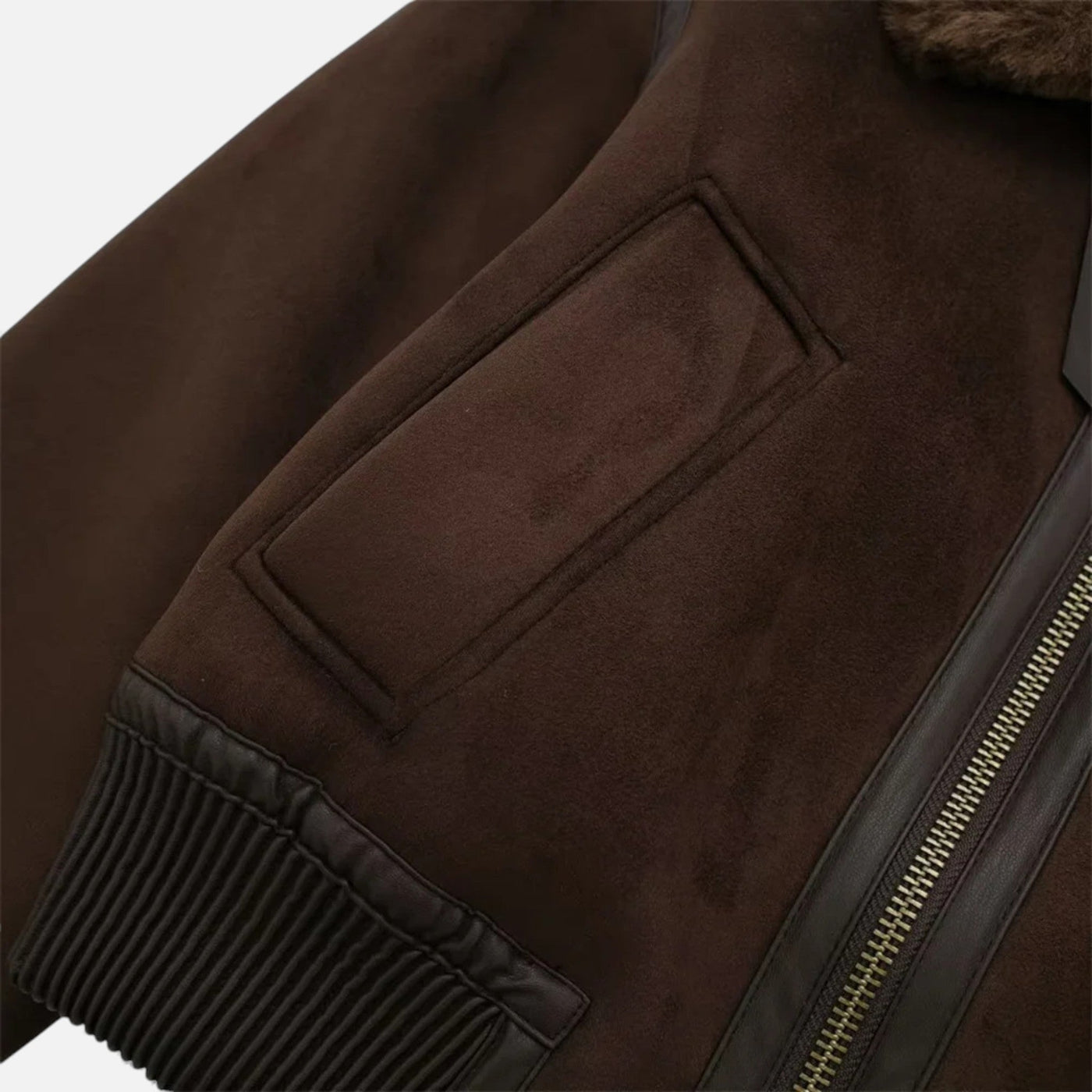 Jaqueta Bomber Feminina Marrom Luxuosa com Detalhes em Pelúcia
