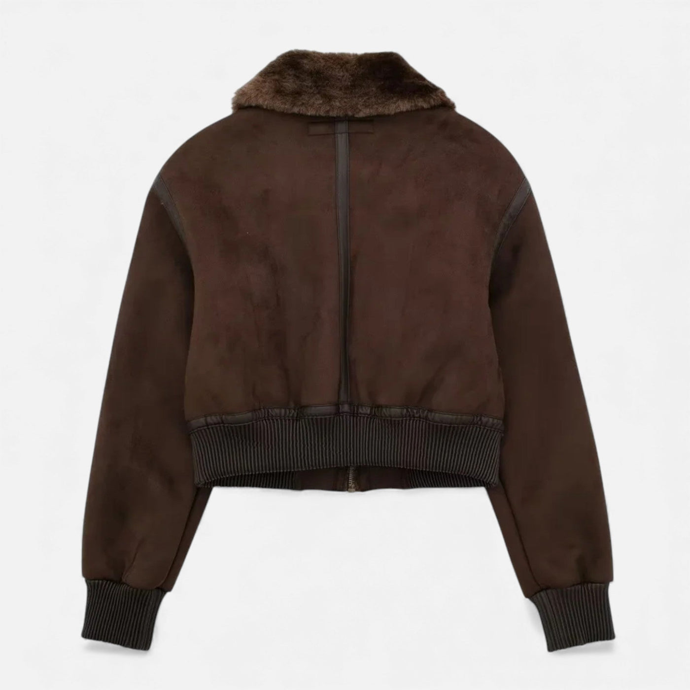 Jaqueta Bomber Feminina Marrom Luxuosa com Detalhes em Pelúcia