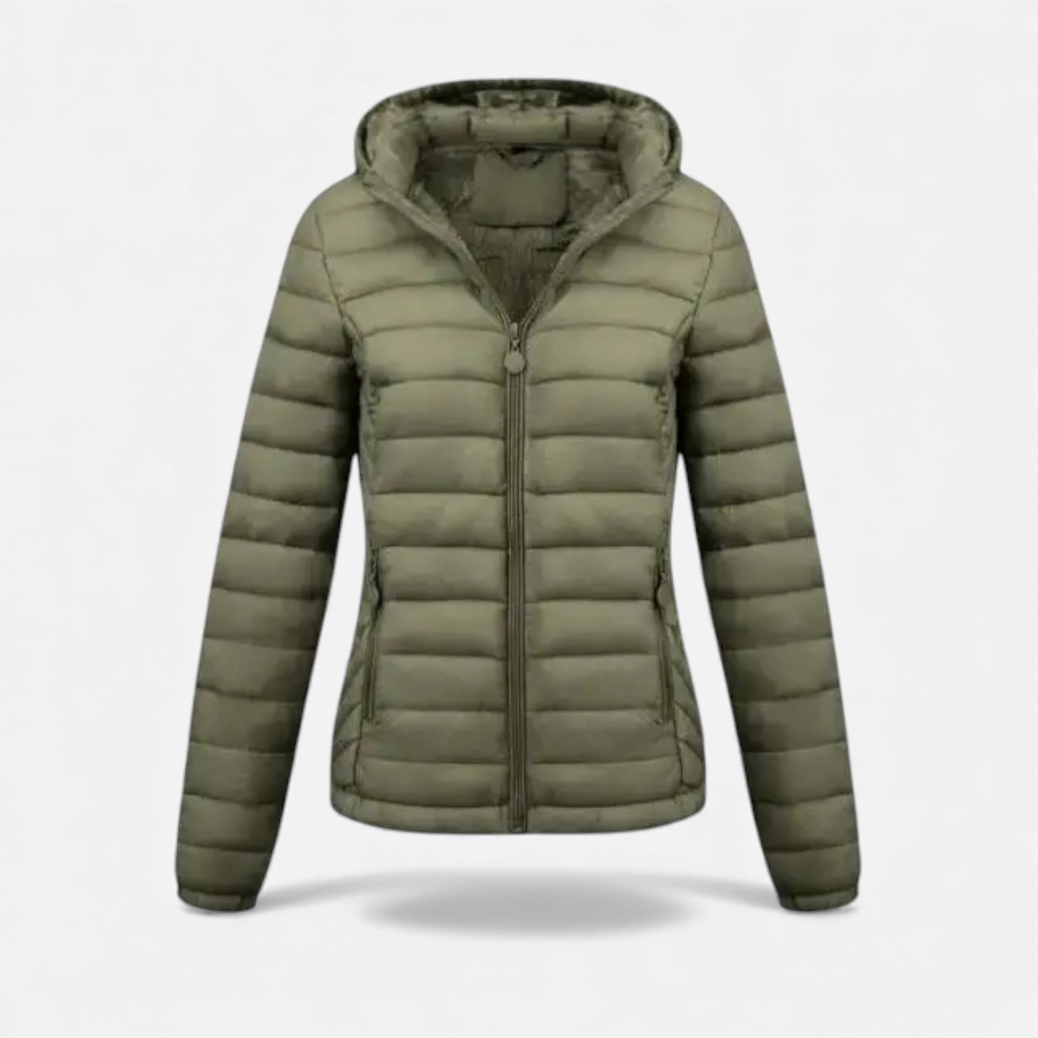 Jaqueta Casual Feminina Leve com Capuz Verde Oliva