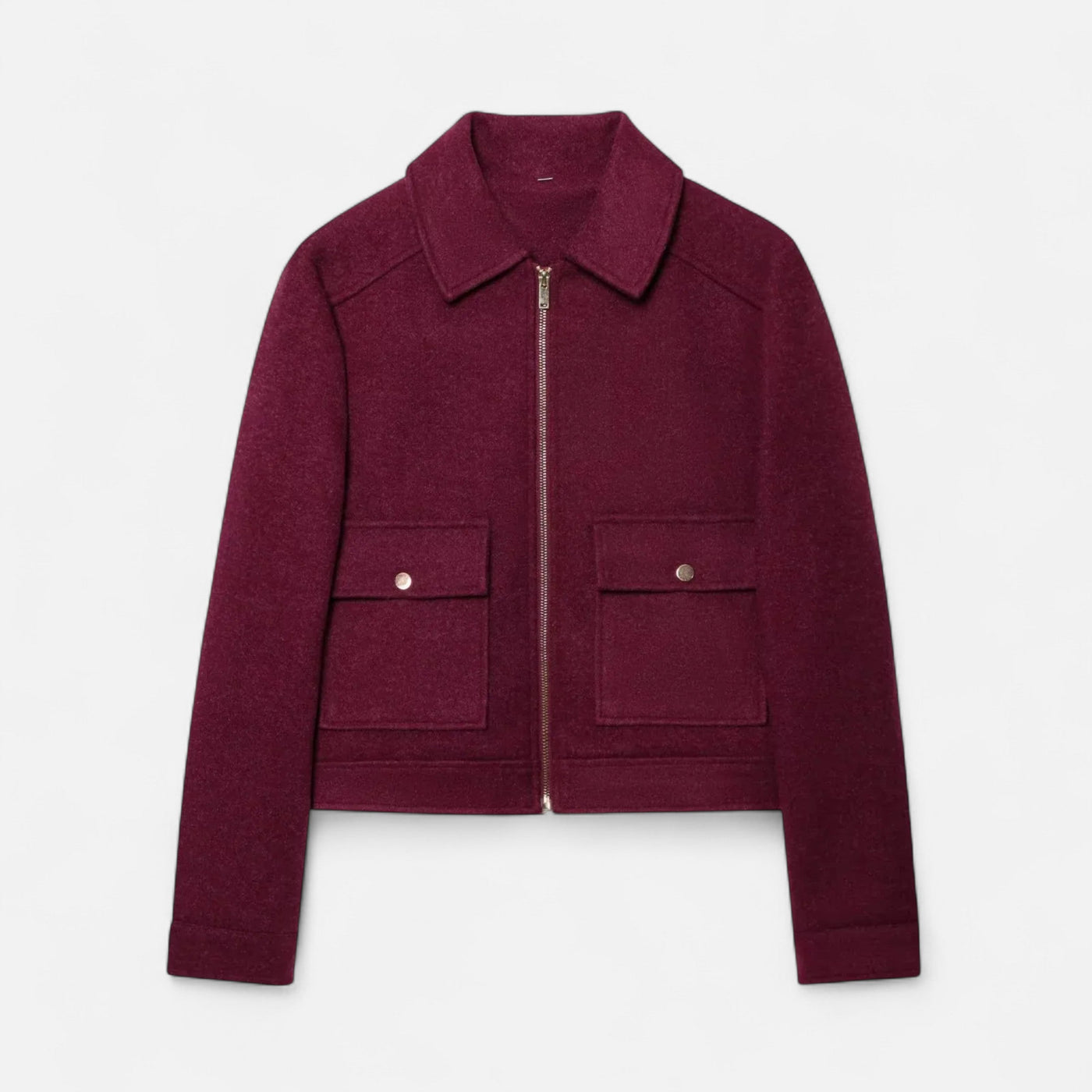 Jaqueta Elegante de Inverno com Zíper para Mulheres Bordô