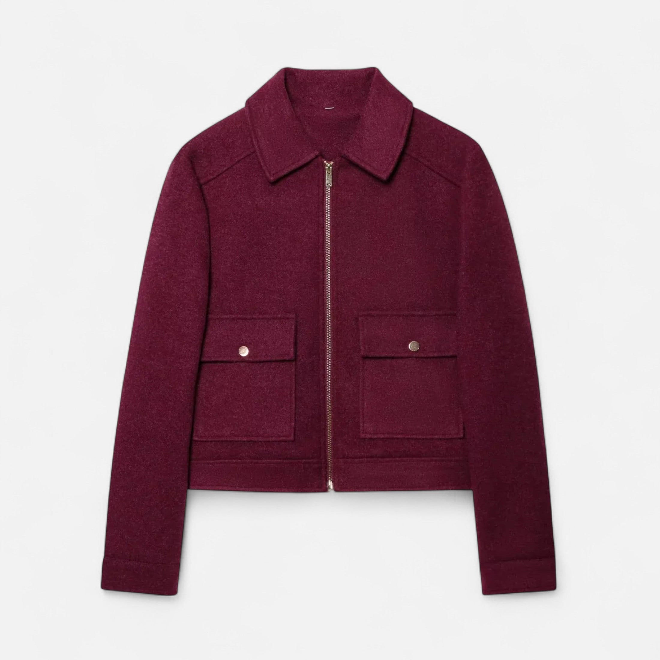 Jaqueta Elegante de Inverno com Zíper para Mulheres Bordô