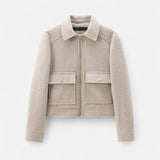 Jaqueta Elegante de Inverno com Zíper para Mulheres Caqui