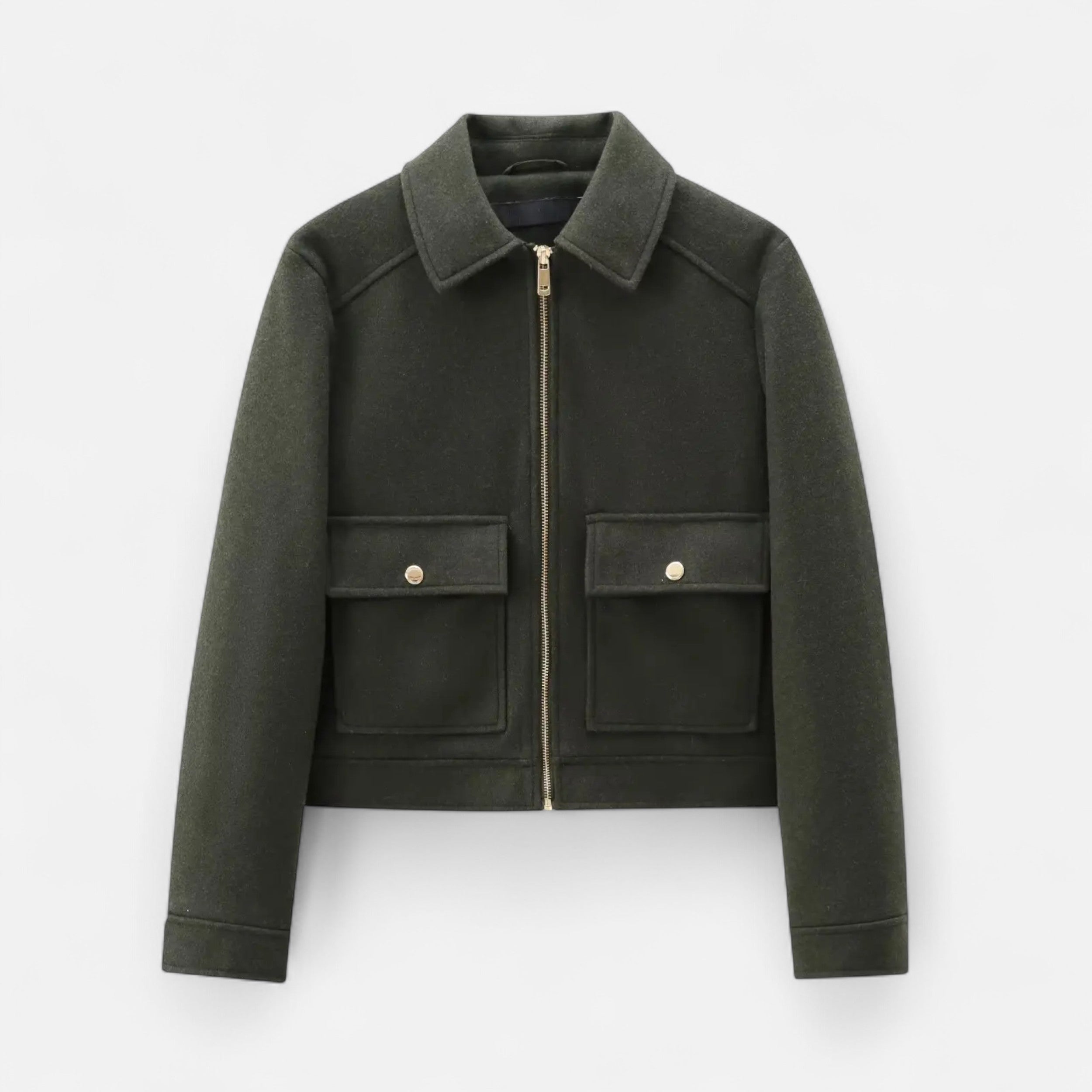 Jaqueta Elegante de Inverno com Zíper para Mulheres Verde