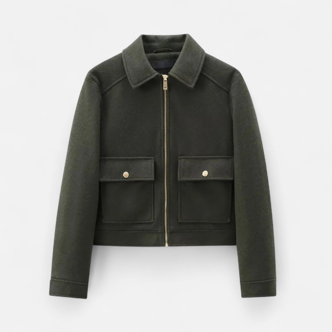 Jaqueta Elegante de Inverno com Zíper para Mulheres Verde
