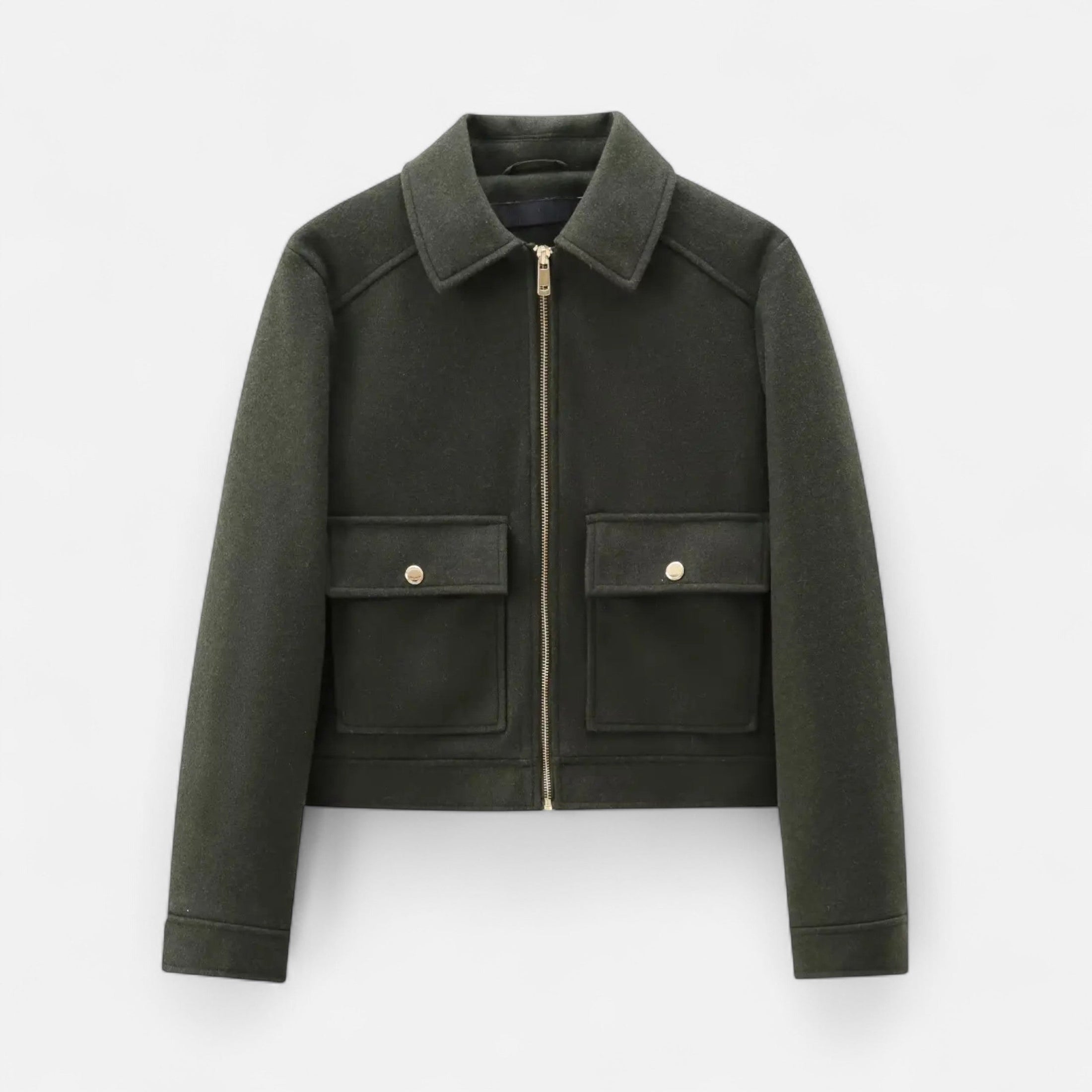 Jaqueta Elegante de Inverno com Zíper para Mulheres Verde