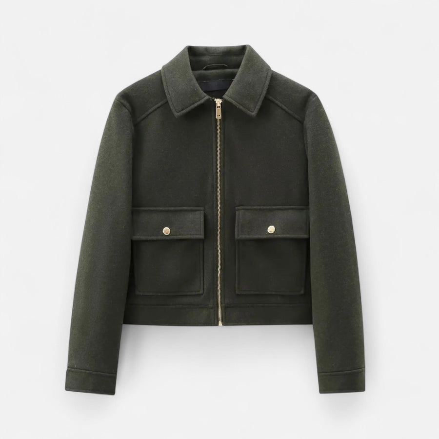 Jaqueta Elegante de Inverno com Zíper para Mulheres Verde