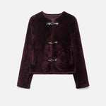 Jaqueta Feminina de Botão Toggle em Pelo Sintético Chocolate