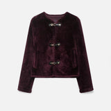 Jaqueta Feminina de Botão Toggle em Pelo Sintético Chocolate