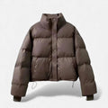 Jaqueta Puffer Acolchoada Feminina Curta Café