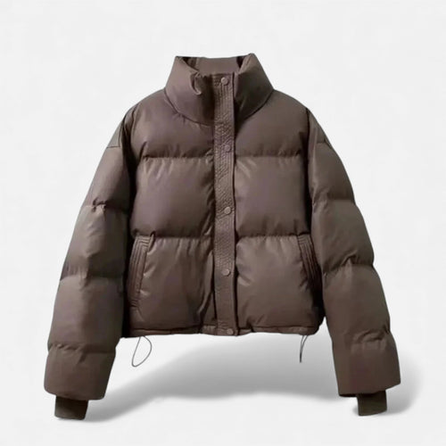 Jaqueta Puffer Acolchoada Feminina Curta Café