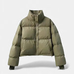 Jaqueta Puffer Acolchoada Feminina Curta Verde Oliva