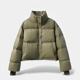 Jaqueta Puffer Acolchoada Feminina Curta Verde Oliva