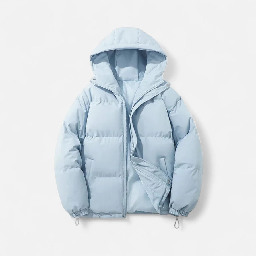 Jaqueta Puffer Unissex de Algodão com Capuz Azul Céu