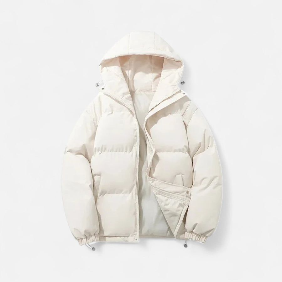 Jaqueta Puffer Unissex de Algodão com Capuz Branco
