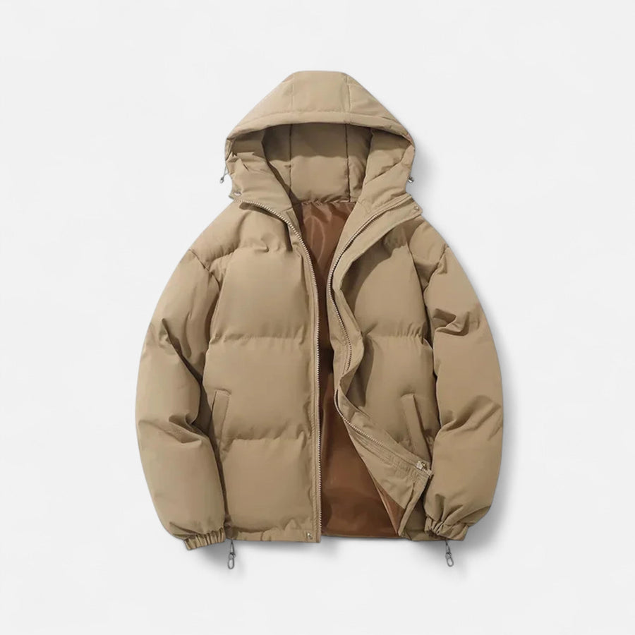 Jaqueta Puffer Unissex de Algodão com Capuz Caqui