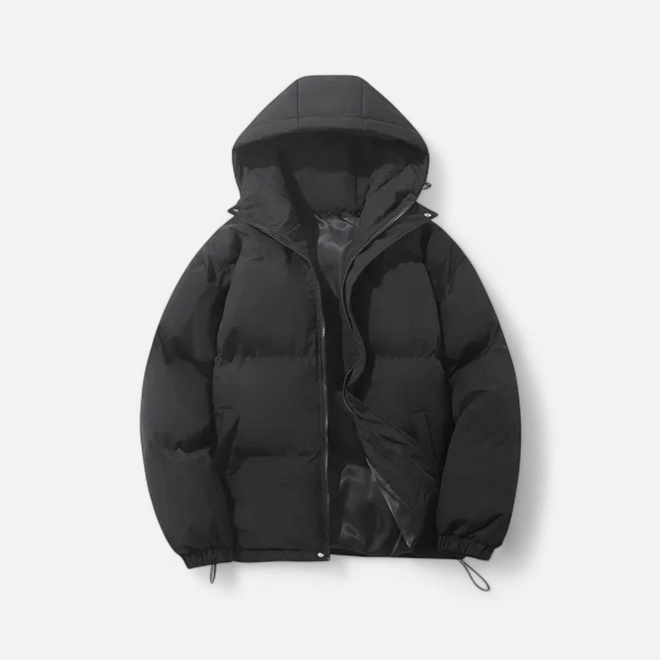 Jaqueta Puffer Unissex de Algodão com Capuz Preto